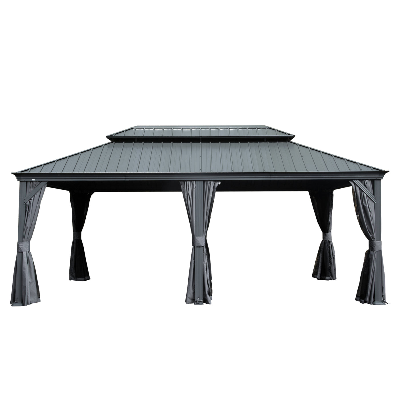 12' X 20' Hardtop Gazebo Metal Roof Drainage System Grey