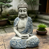 16" Blue Floral Resin Buddha Statue Garden Outdoor Zen Decor
