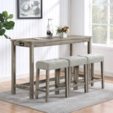 Industrial Bar Table Set with Power Outlet, 4 Piece