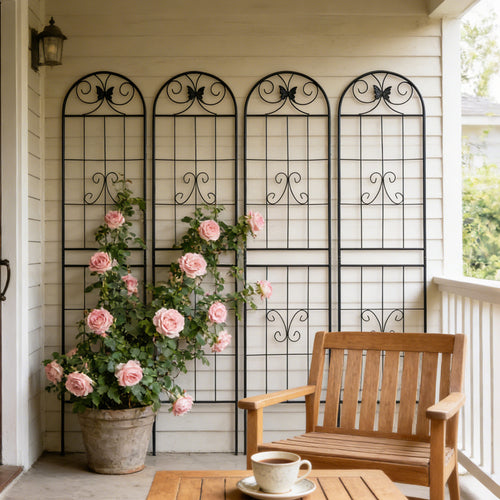 4 Pack Metal Garden Trellis 86.7" x 19.7" Rustproof Black