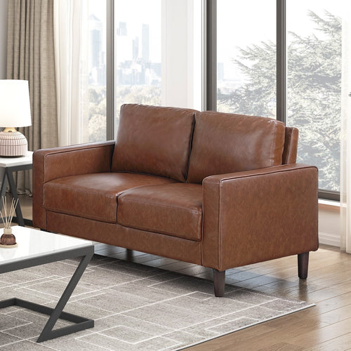 Chocolate Faux Leather Love Seat with Cushion Back