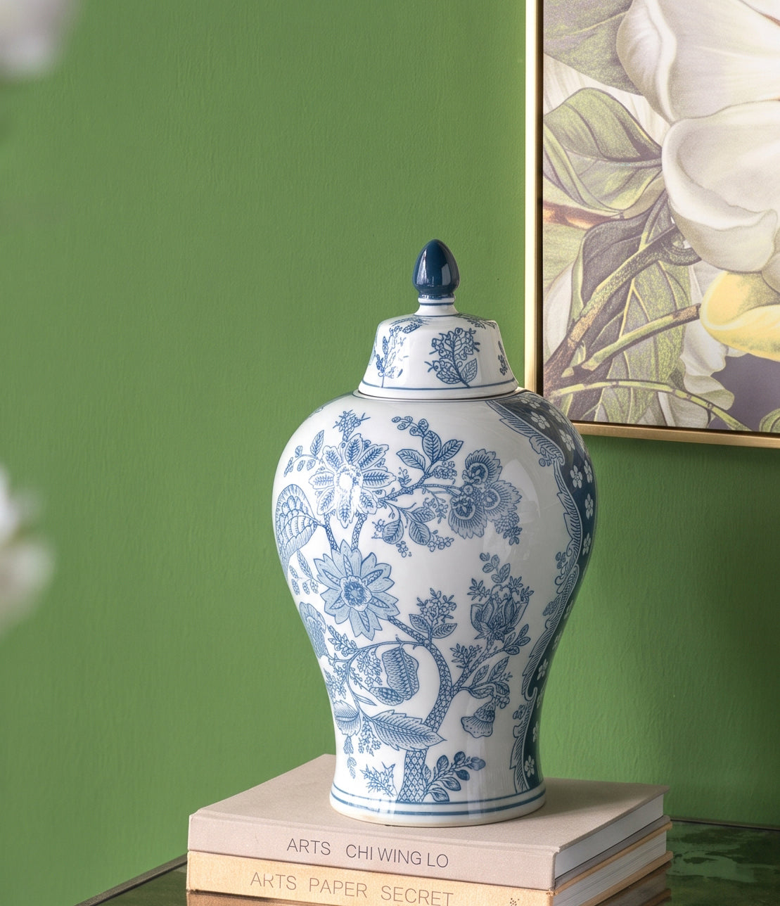 Blue and White Porcelain Lidded Jar Floral Motifs 8.3x14.6