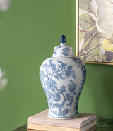 Blue and White Porcelain Lidded Jar Floral Motifs 8.3x14.6