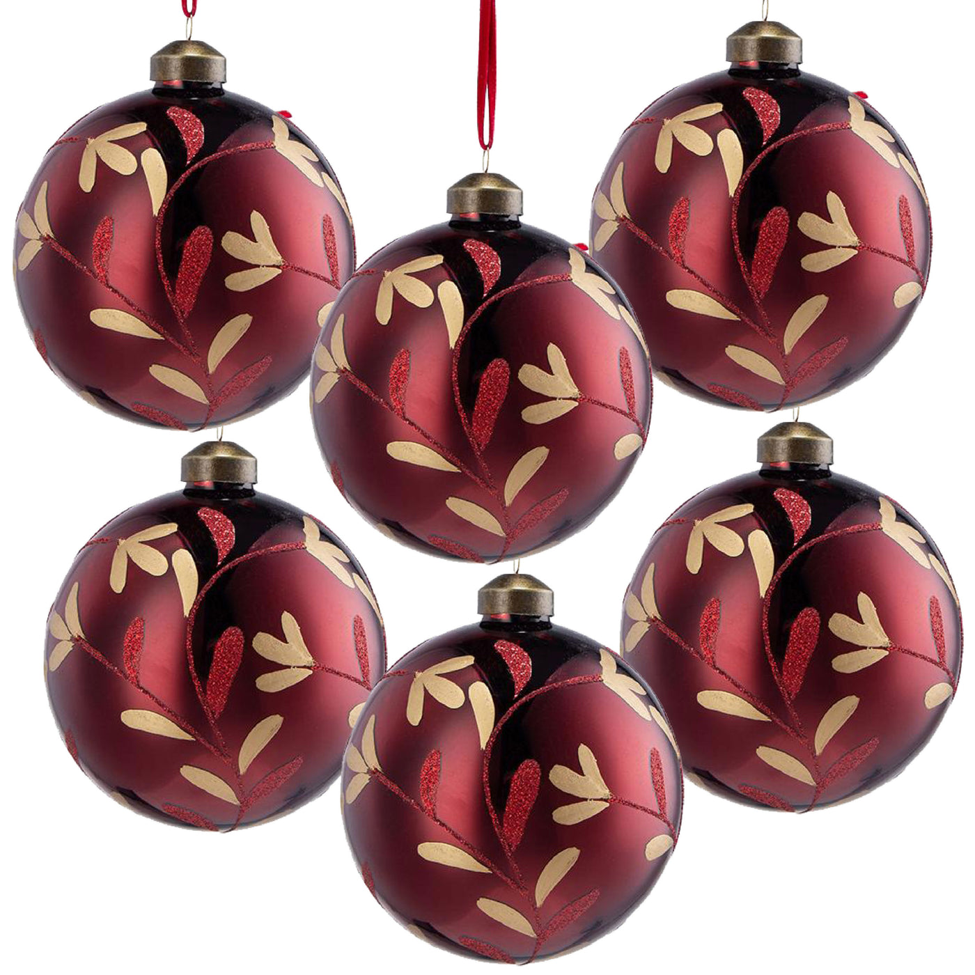 Glass Christmas Ball Ornaments 3.9" Set of 6 Holiday Decorations
