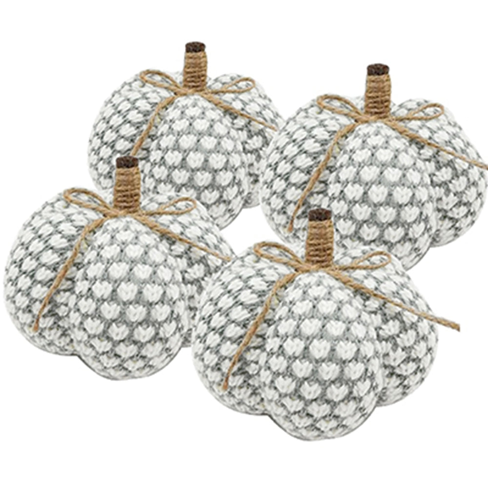 Set of 4 Knit Pumpkin Ornaments 6x6x5" Fall Harvest Decor