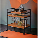 Serving Cart - Metal & Wood - Honey Oak & Black - Casters
