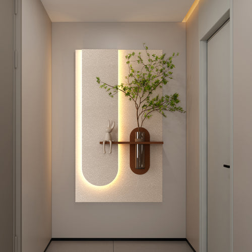 3D LED Sandstone Wall Art with Plants, Rabbit & Glass Vase