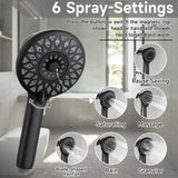 High Pressure Handheld Shower Head, 6 Spray Modes, Matte Black