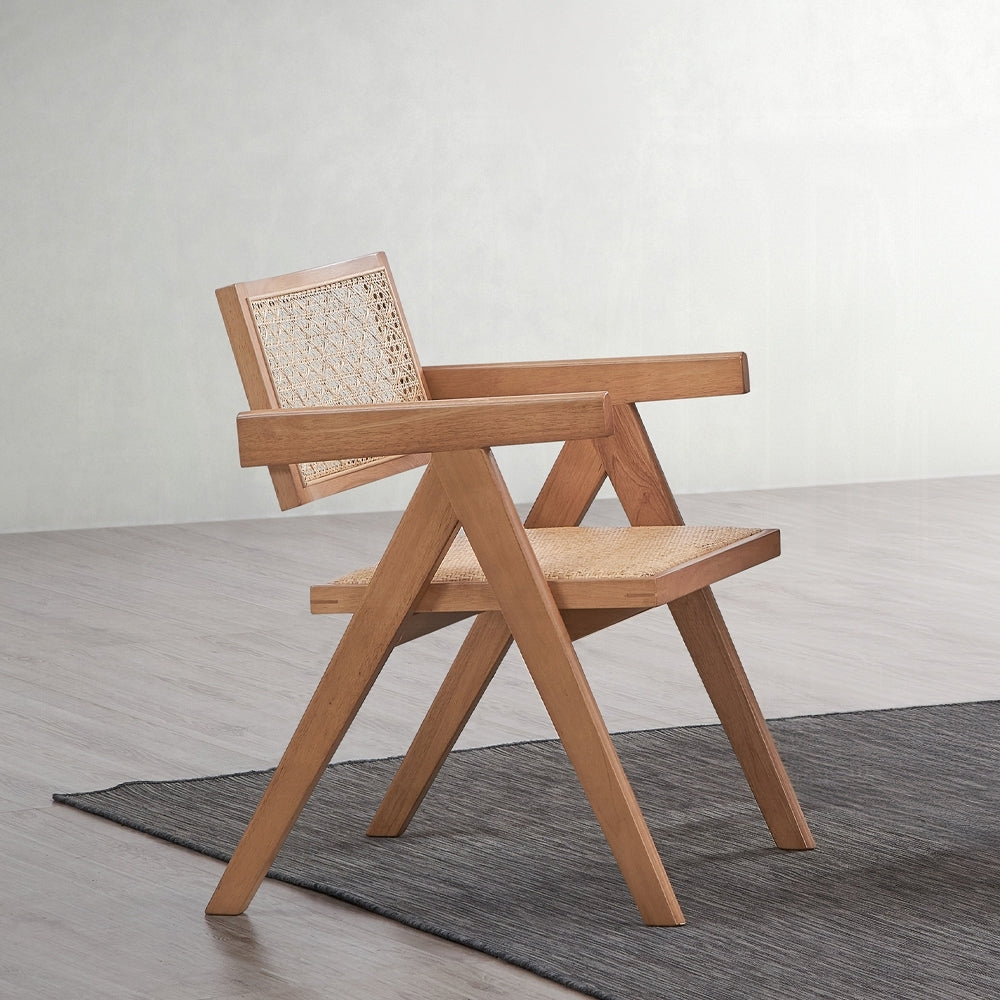 Rattan Arm Chairs Set of 2 Mid-Century Modern Natural Finish