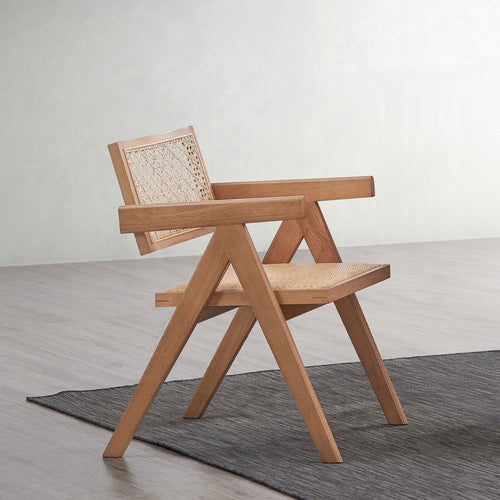 Rattan Arm Chairs Set of 2 Mid-Century Modern Natural Finish