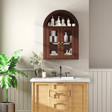 Wall Mounted Arched Glass Door Cabinet with Light and Shelves