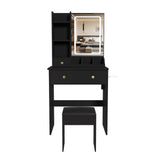 Modern Small Vanity Desk with 3 LED Lighting Modes, 3 Drawers, Open Shelves, Hai