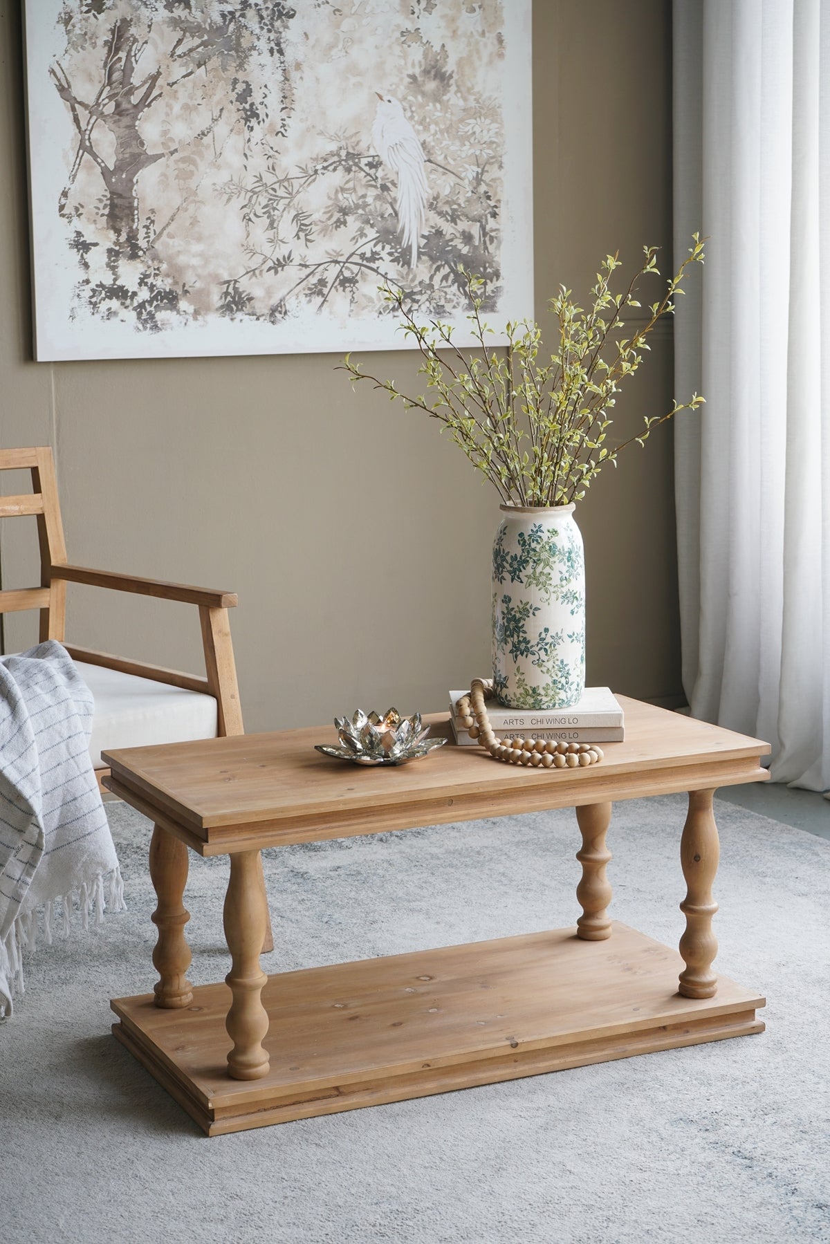 36x18x18 2-Tier Rustic Rectangular Coffee Table Natural Wood