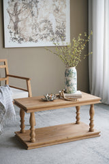 36x18x18 2-Tier Rustic Rectangular Coffee Table Natural Wood