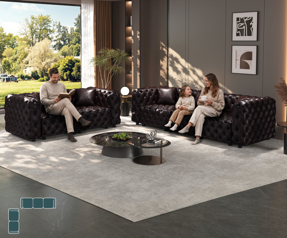 5-Seat Faux Leather Sofa Tufted Brown