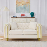 63" Modern Velvet Loveseat Sofa Button Tufted Chesterfield Beige