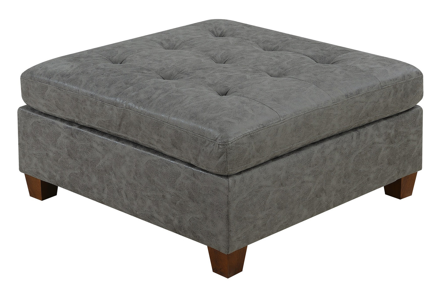 Tufted Cocktail Ottoman Grey Leatherette Wooden Legs