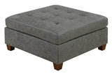 Tufted Cocktail Ottoman Grey Leatherette Wooden Legs