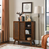 Mid Century Modern Rattan Sideboard Cabinet Dark Wood