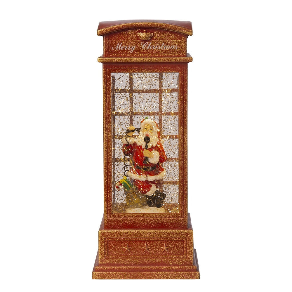 Christmas Lighted Water Spinning Phone Booth with Santa 4x4x10