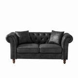 Chesterfield Faux Leather Sofa Black 66 Inch Roll Armrest