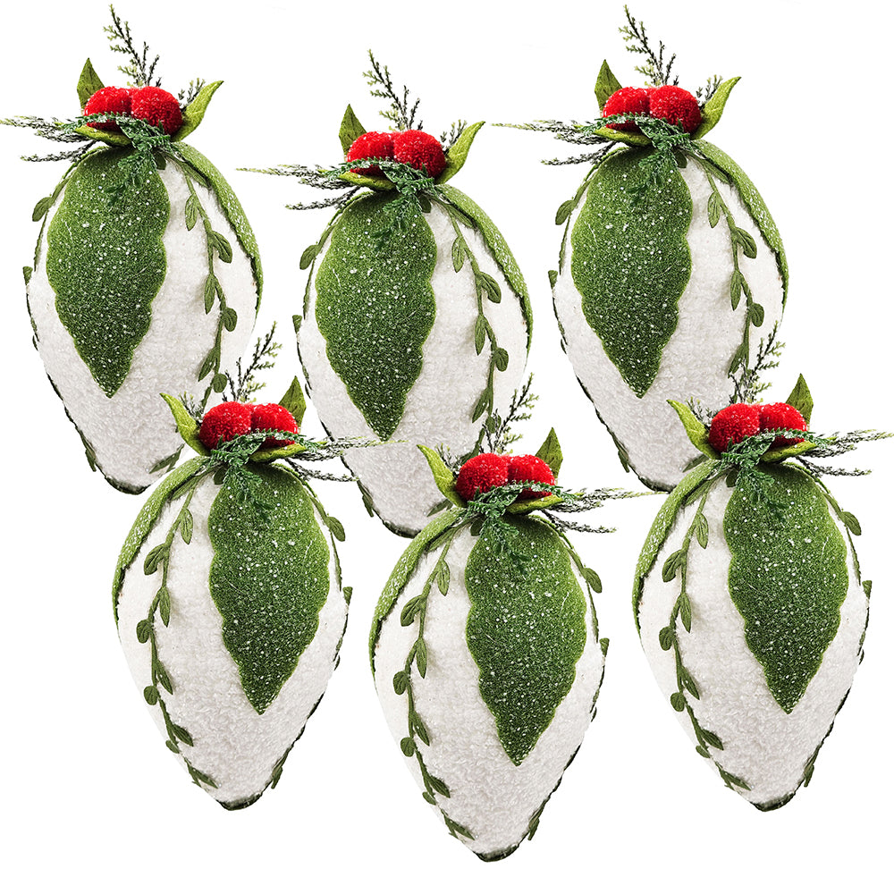 7" Iced Pinecone Christmas Ornaments, Set of 6
