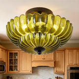 Semi Flush Mount Ceiling Light, Green Glass Ceiling Light Fixture