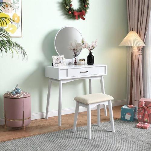 Maly Vanity and Stool Set - Contemporary Wood, White