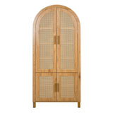 71" Tall Arched Cabinet with Rattan Doors & Adjustable Shelves