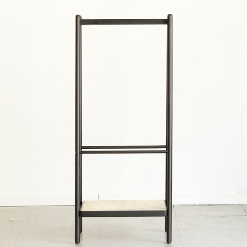 (Black) Solid Oak Wood Clothes Rack, Black Rattan Hanger Rack-clothes Rack