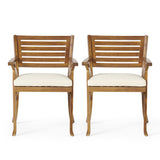 Outdoor Dining Chair Acacia Wood Teak Cream Cushion Set of 2 400 LB 27.5 In