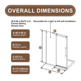 48.in W x 72.in H Frameless Shower Door Single Sliding