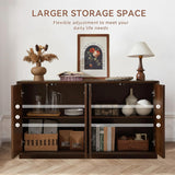 4 Door Accent Cabinet with Solid Wood Carved Doors, Adjustable Shelves