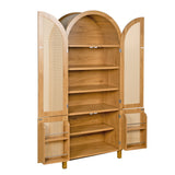 71" Tall Arched Cabinet with Rattan Doors & Adjustable Shelves