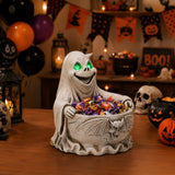 Halloween Ghost Storage Bowl Figurine, Spooky Candy Dish with LED Light for Hall