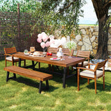 7-8 Person Outdoor Wood Dining Set With Cushions and Bench