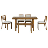 Farmhouse Dining Set for 6 with Wood Legs and Bench