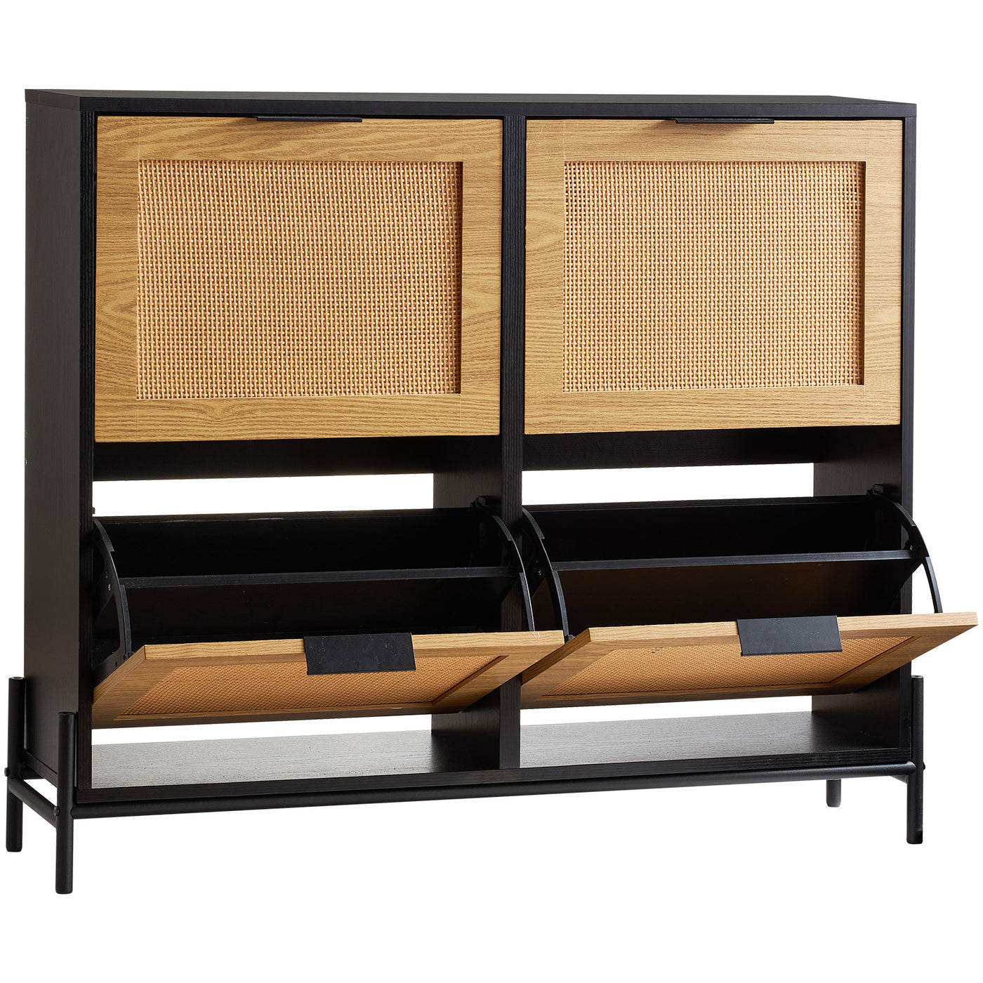 Rattan Shoe Cabinet with 4 Flip Drawers, Narrow Entryway