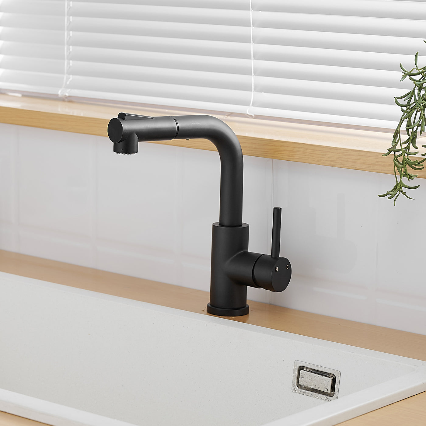 Black Kitchen Faucet with Pull Out Sprayer and Bar Prep