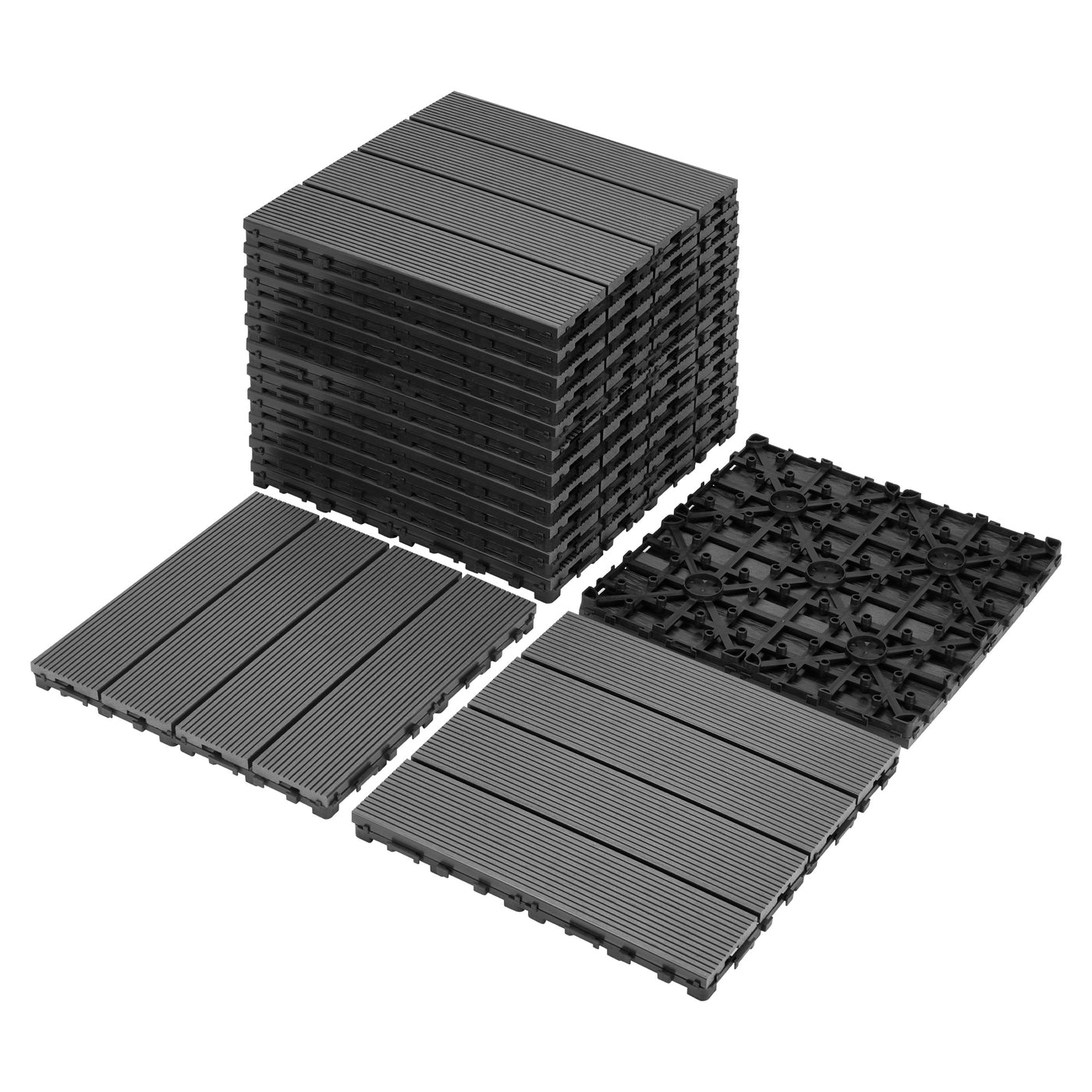 Interlocking Deck Tiles 11x11" Gray Wood-Plastic Composite