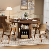 Round Engineered Wood Dining Table with Storage Walnut 55"