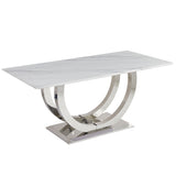 Engineered Wood Dining Table Silver/White