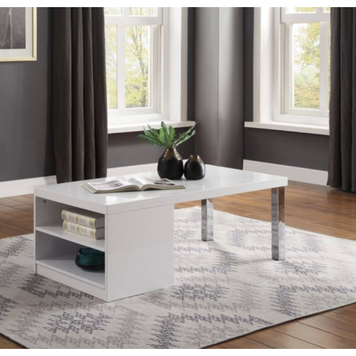 Coffee Table - White High Gloss & Chrome - 2 Open Compartments