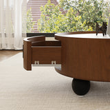 Round Solid Wood Coffee Table with Storage Bouguer Walnut/Brown