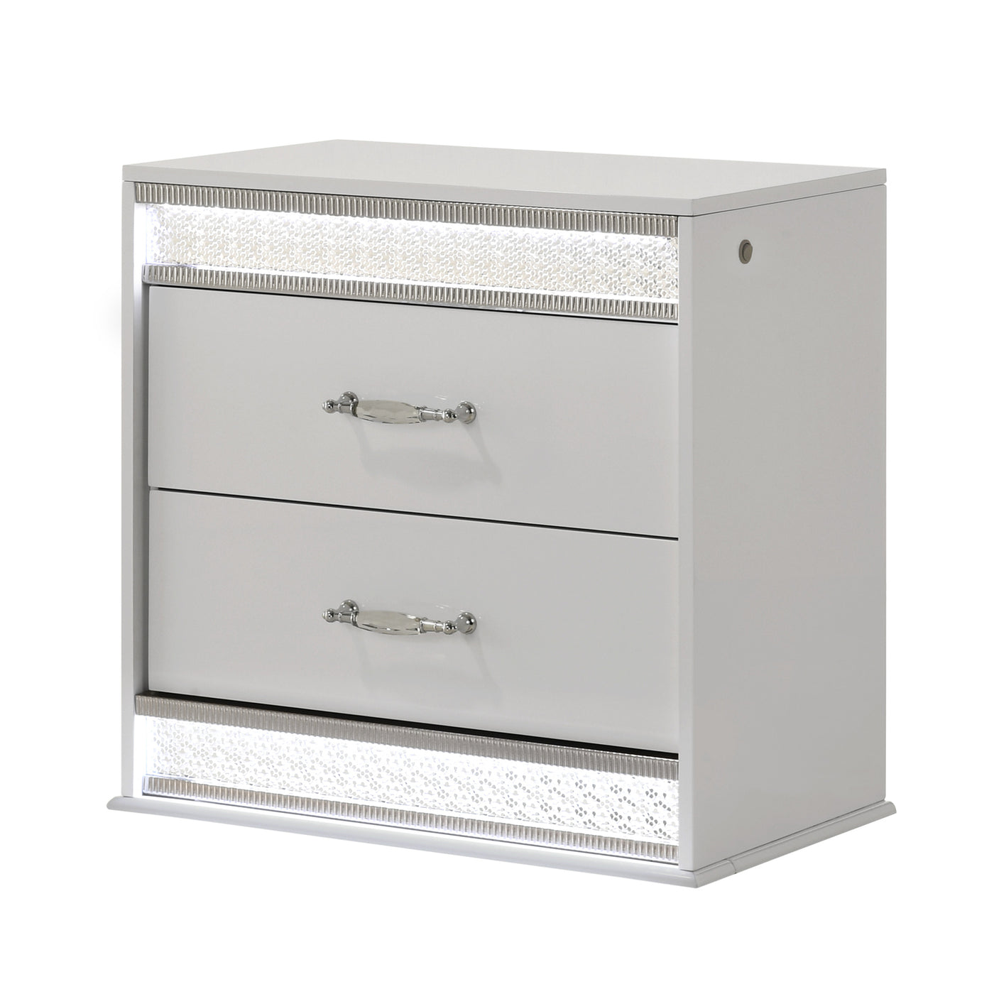 Modern 2-Drawer Nightstand LED Lighting White Lacquer