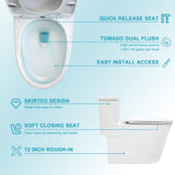 Ceramic One Piece Toilet for Bathroom, 12-inch Rough-In, 1.24/1.43 GPF