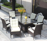 7-Piece Patio Dining Set with 6 Chairs Brown Beige Cushion