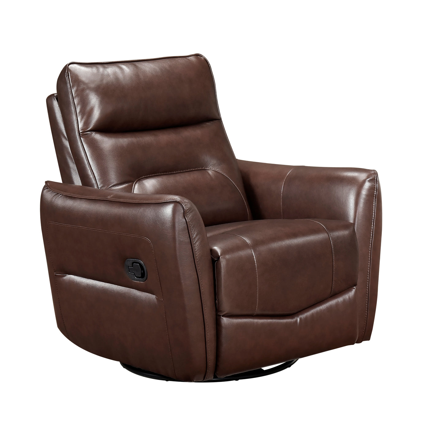 Brown Leather Swivel Recliner Chair Wood Living Room
