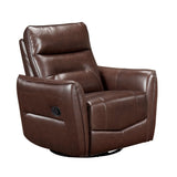 Brown Leather Swivel Recliner Chair Wood Living Room