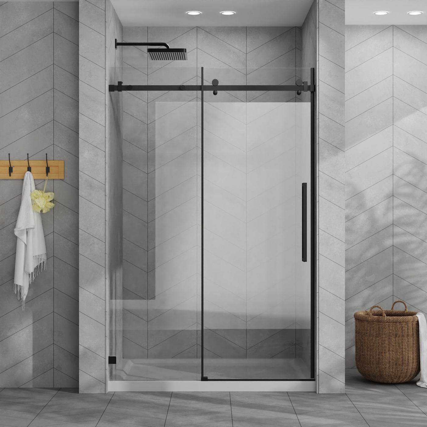 48x72 Frameless Sliding Shower Door Combo w/ White Base
